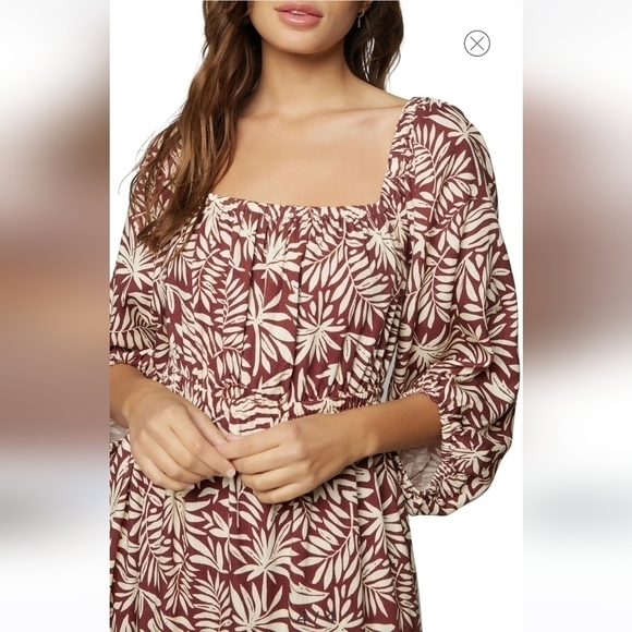 Lost + Wander Palm Oasis Puff Sleeve Midi Dress-Size Large - Picture 5 of 17